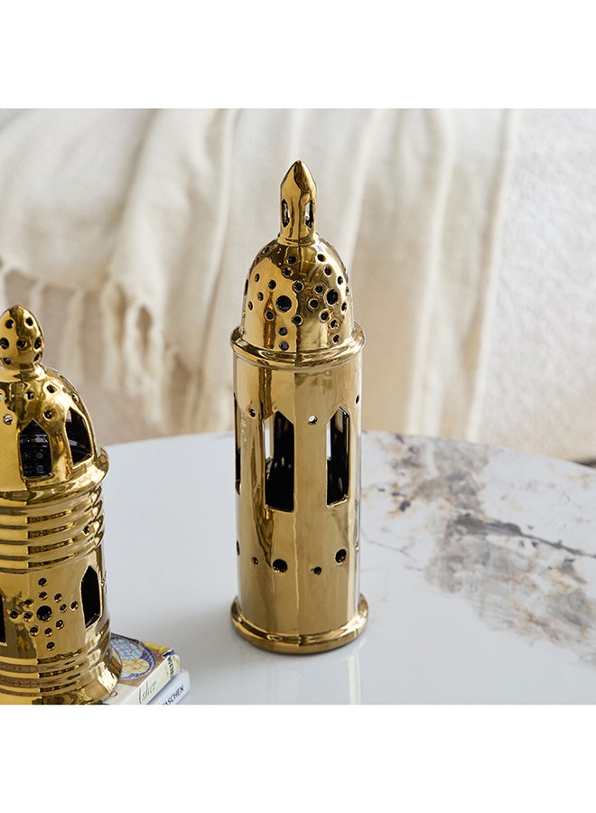 Home Box Ceramic Lantern Accent - Gold Finish - Image 2